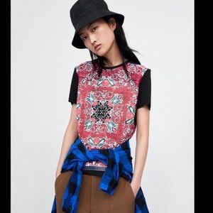 Zara Basic Black Rubberised Paisley Top